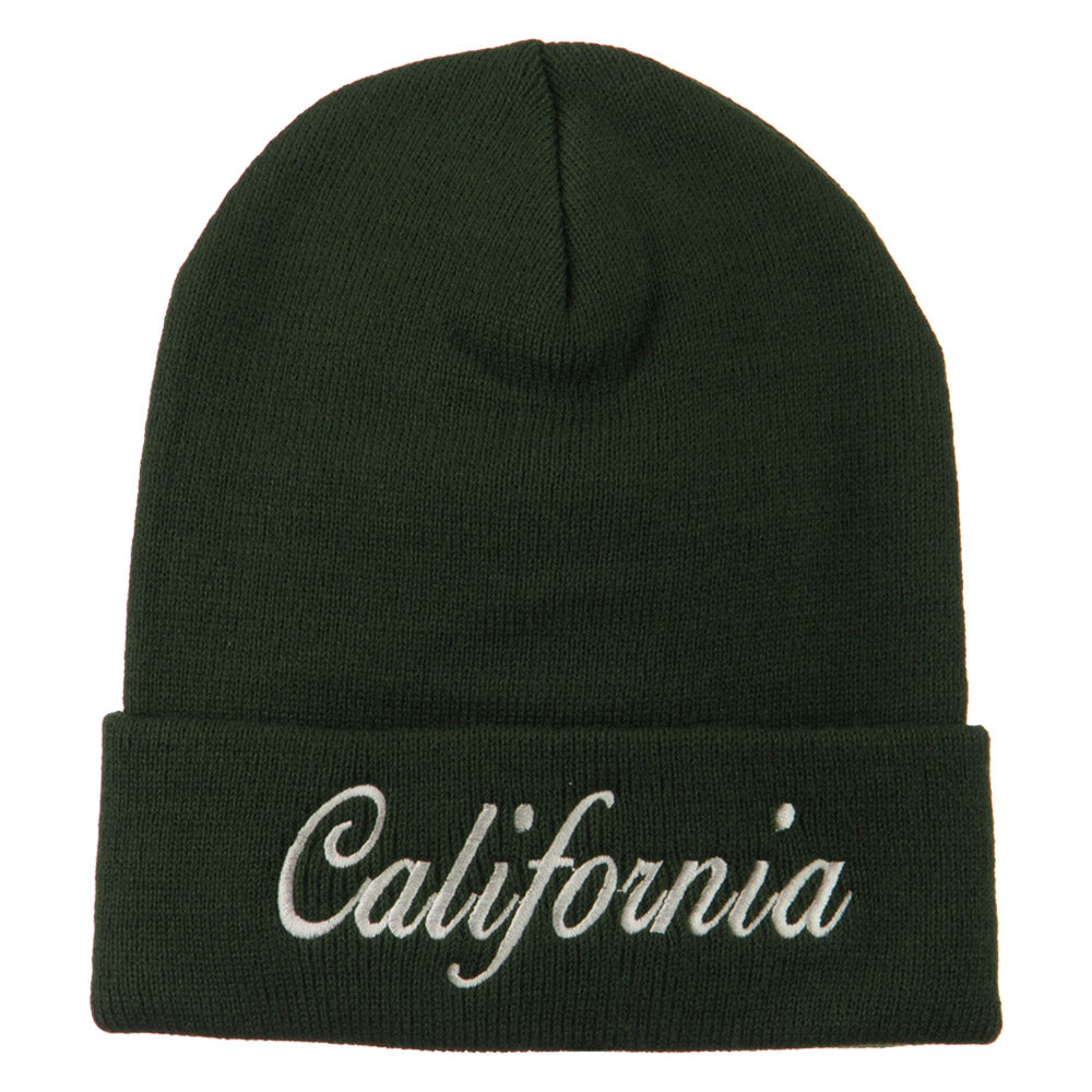 California Embroidered Long Cuff Beanie - Olive OSFM