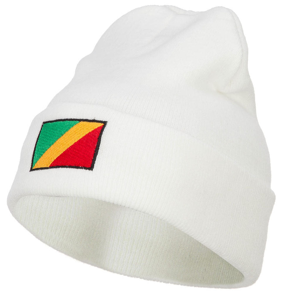 Congo Flag Embroidered Beanie - White OSFM