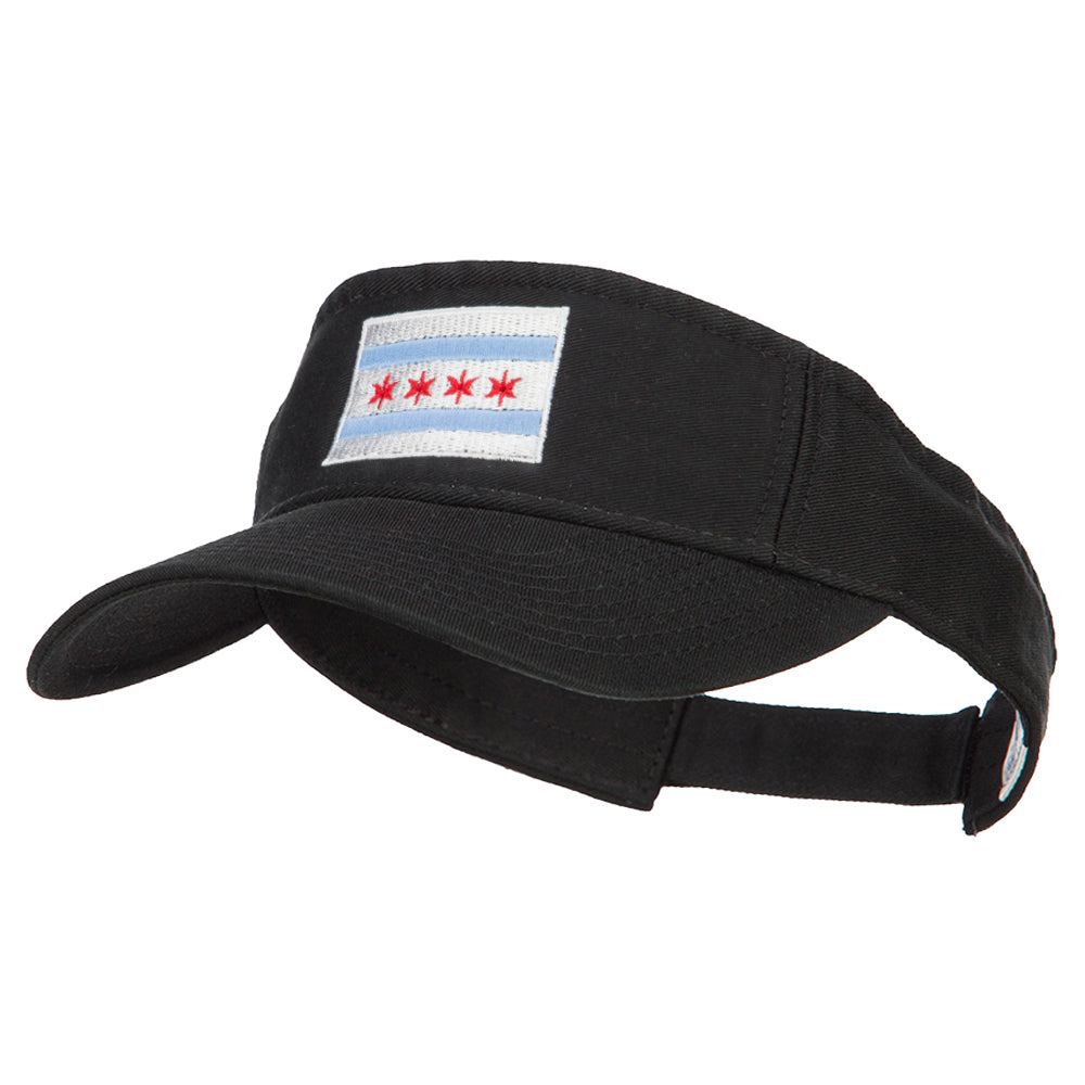 Chicago City Flag Embroidered Pro Style Cotton Washed Visor - Black OSFM