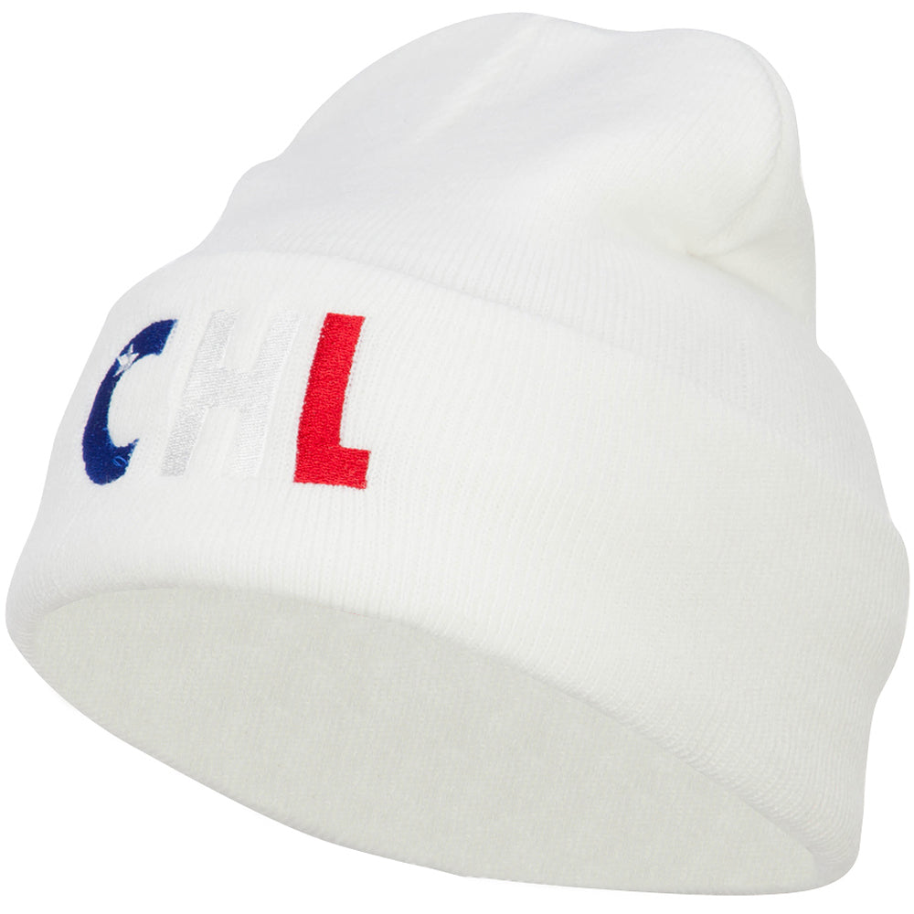 Chile CHL Flag Embroidered Long Beanie - White OSFM