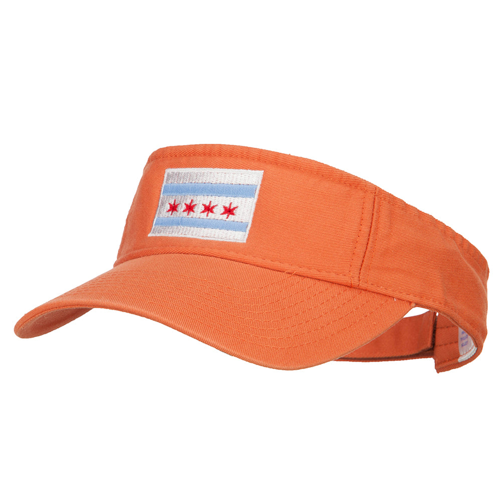 Chicago City Flag Embroidered Pro Style Cotton Washed Visor - Orange OSFM