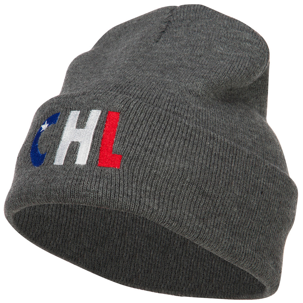 Chile CHL Flag Embroidered Long Beanie - Dk Grey OSFM