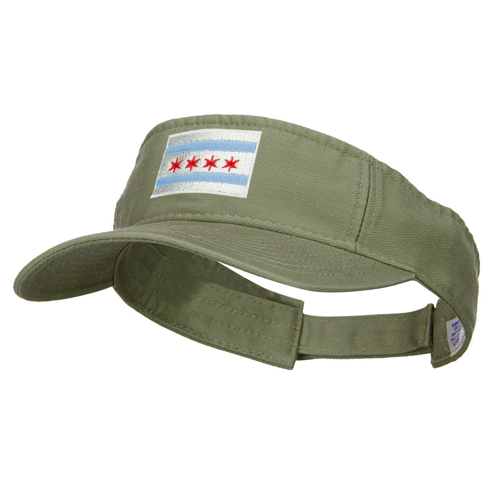 Chicago City Flag Embroidered Pro Style Cotton Washed Visor - Olive OSFM