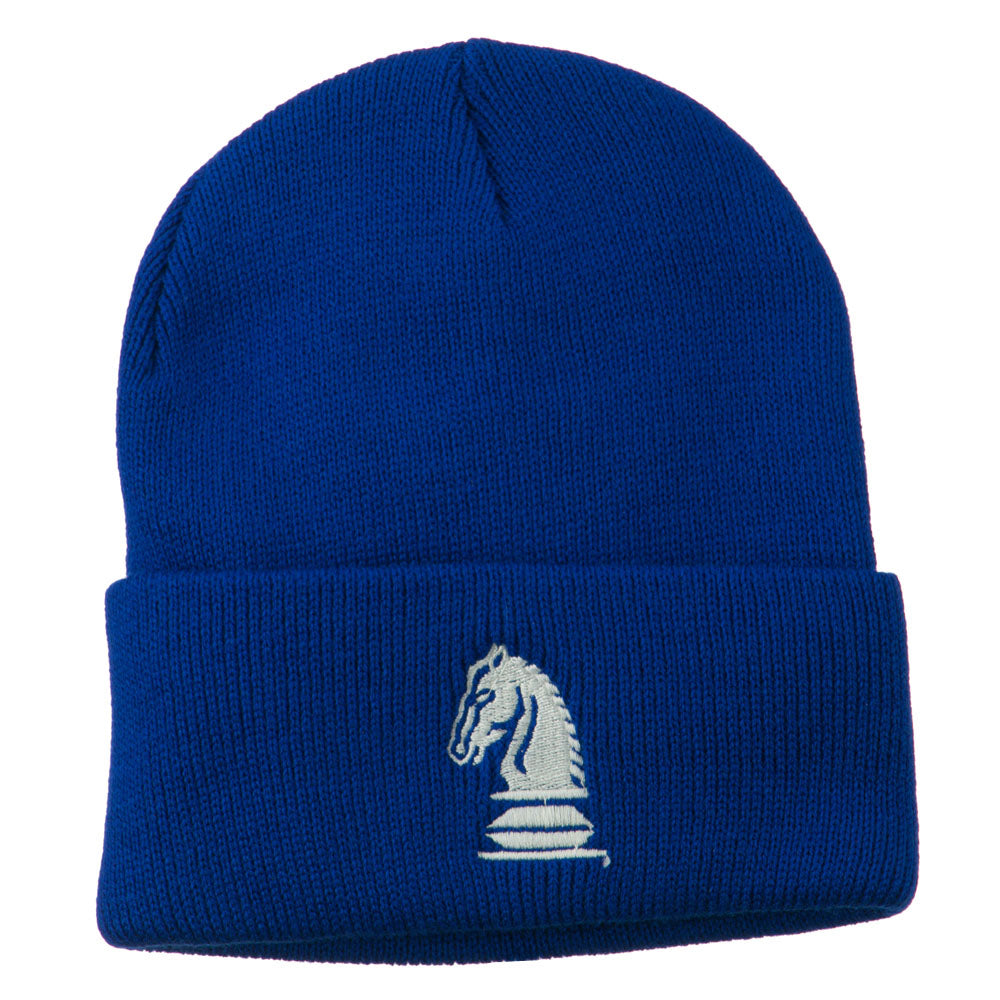 Chess Knight Embroidered Long Beanie - Royal OSFM
