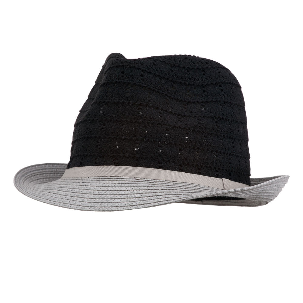 Women&#039;s Cotton Paper Braid Fedora - Black Grey OSFM