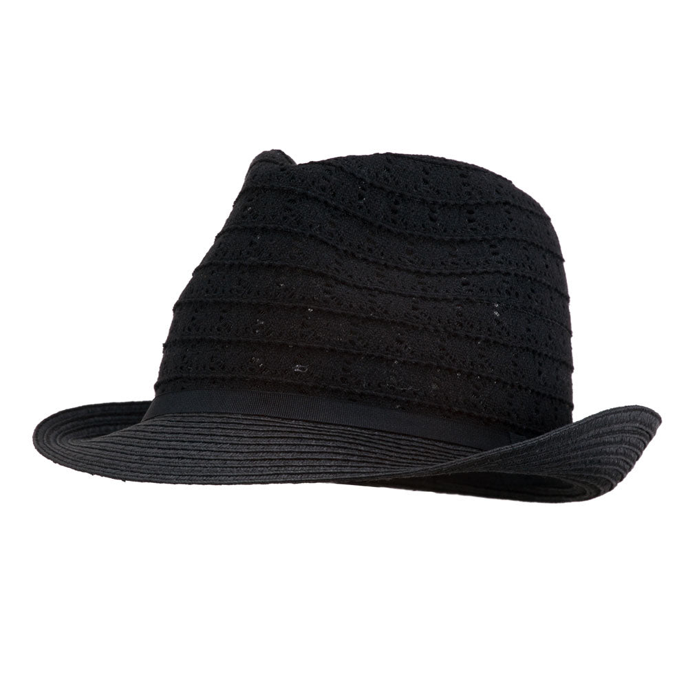 Women&#039;s Cotton Paper Braid Fedora - Black OSFM