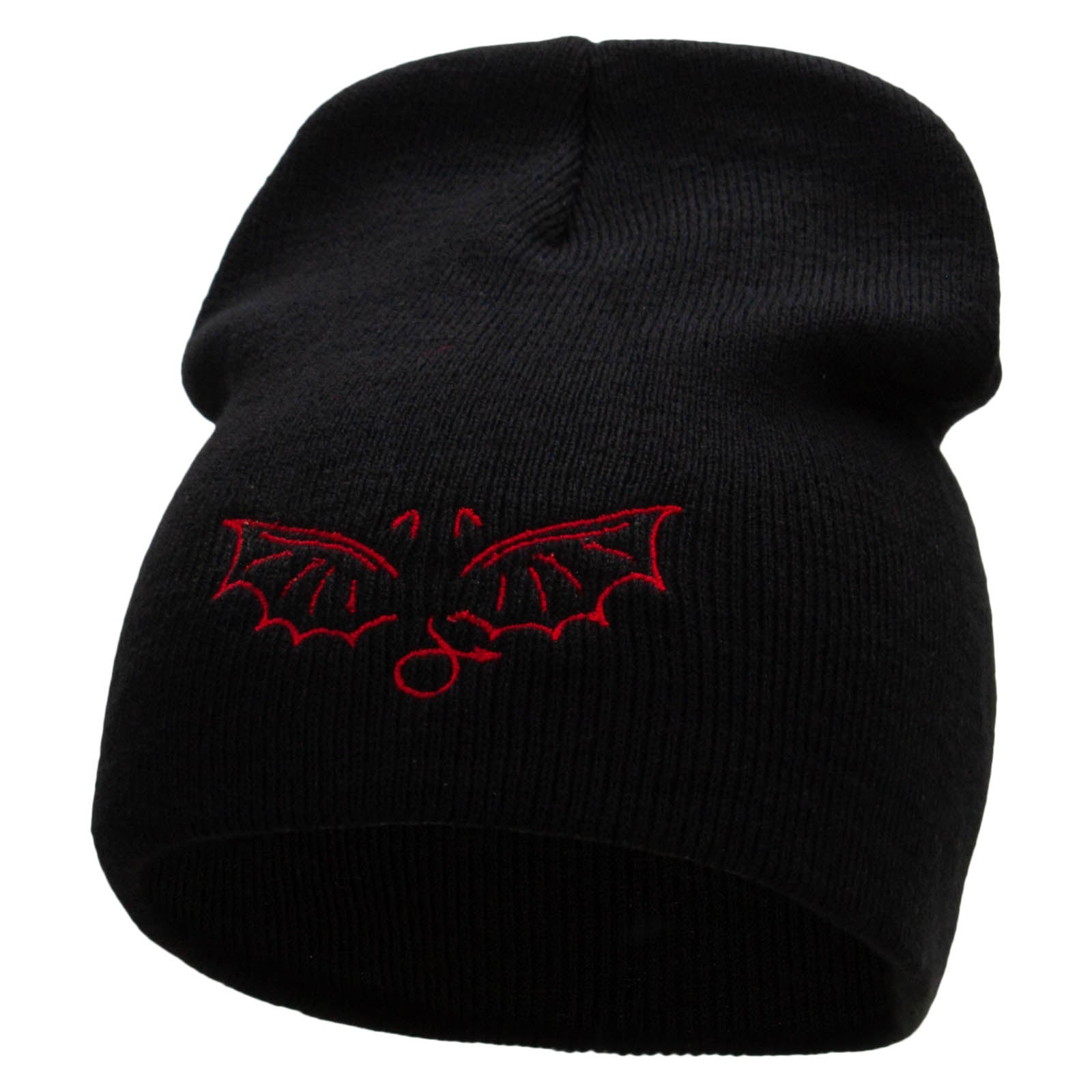 Devil Wings Embroidered 8 inch Acrylic Short Blank Beanie - Black OSFM