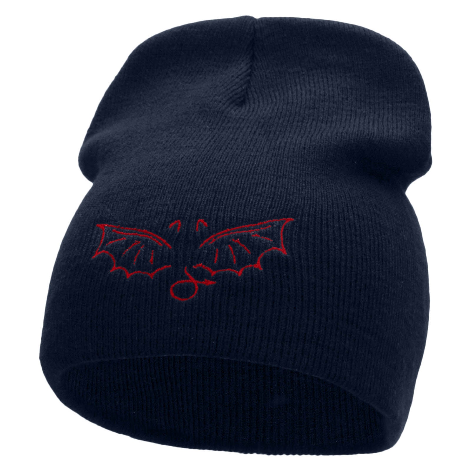 Devil Wings Embroidered 8 inch Acrylic Short Blank Beanie - Navy OSFM