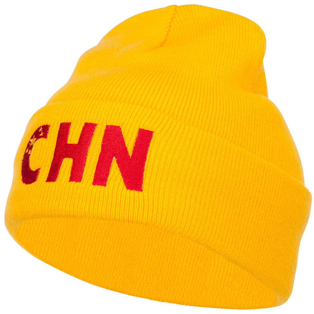 China CHN Flag Embroidered Long Beanie - Yellow OSFM