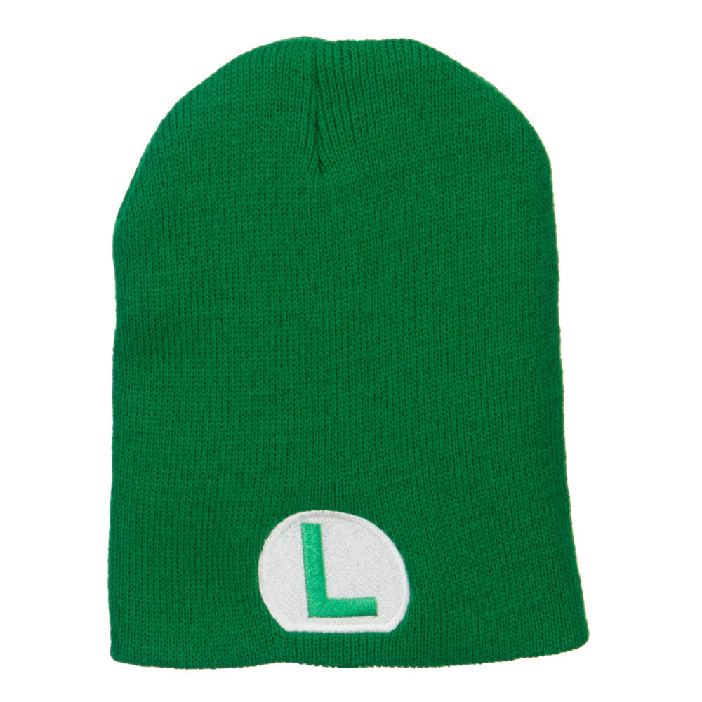 Circle Luigi Embroidered Short Beanie - Kelly OSFM