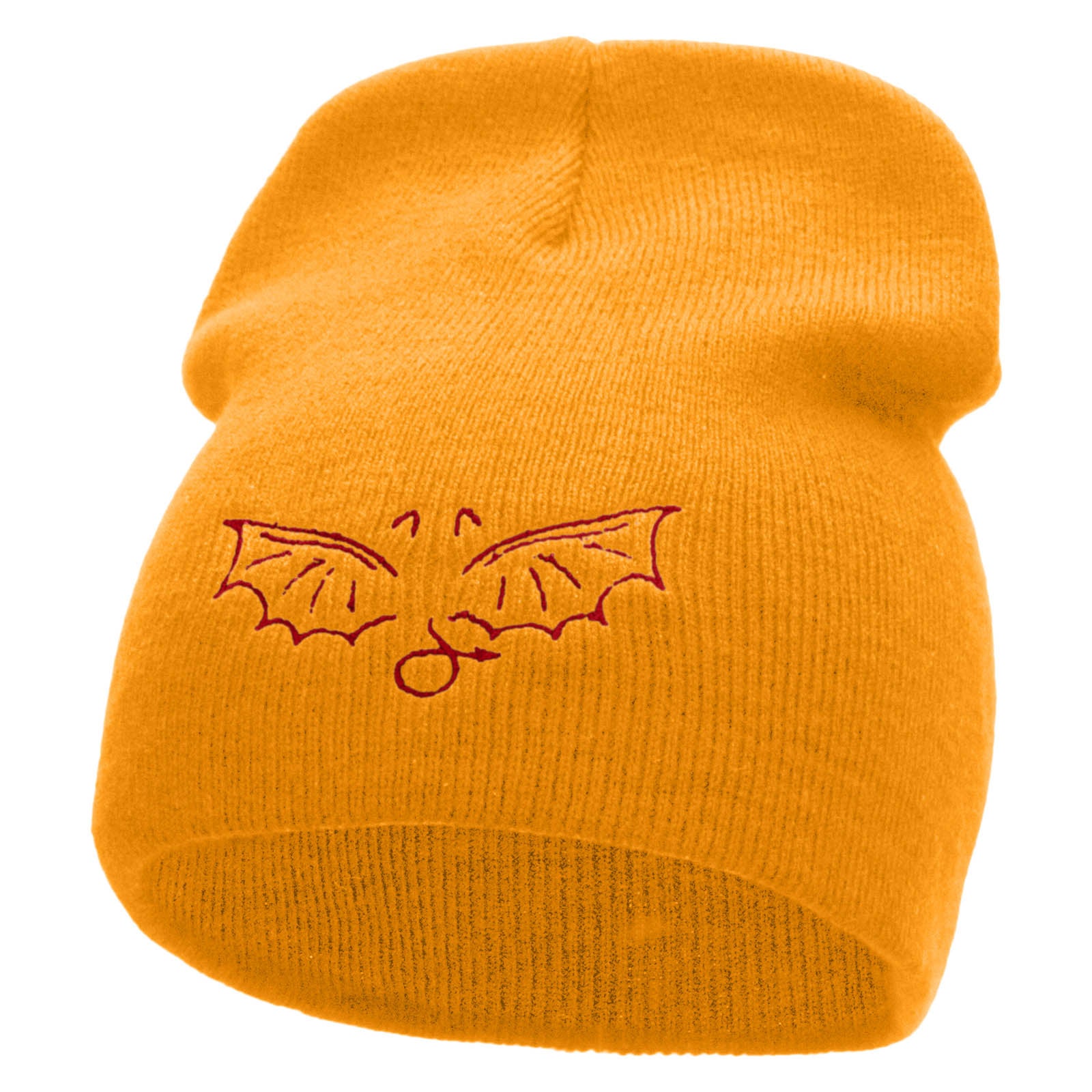 Devil Wings Embroidered 8 inch Acrylic Short Blank Beanie - Gold OSFM