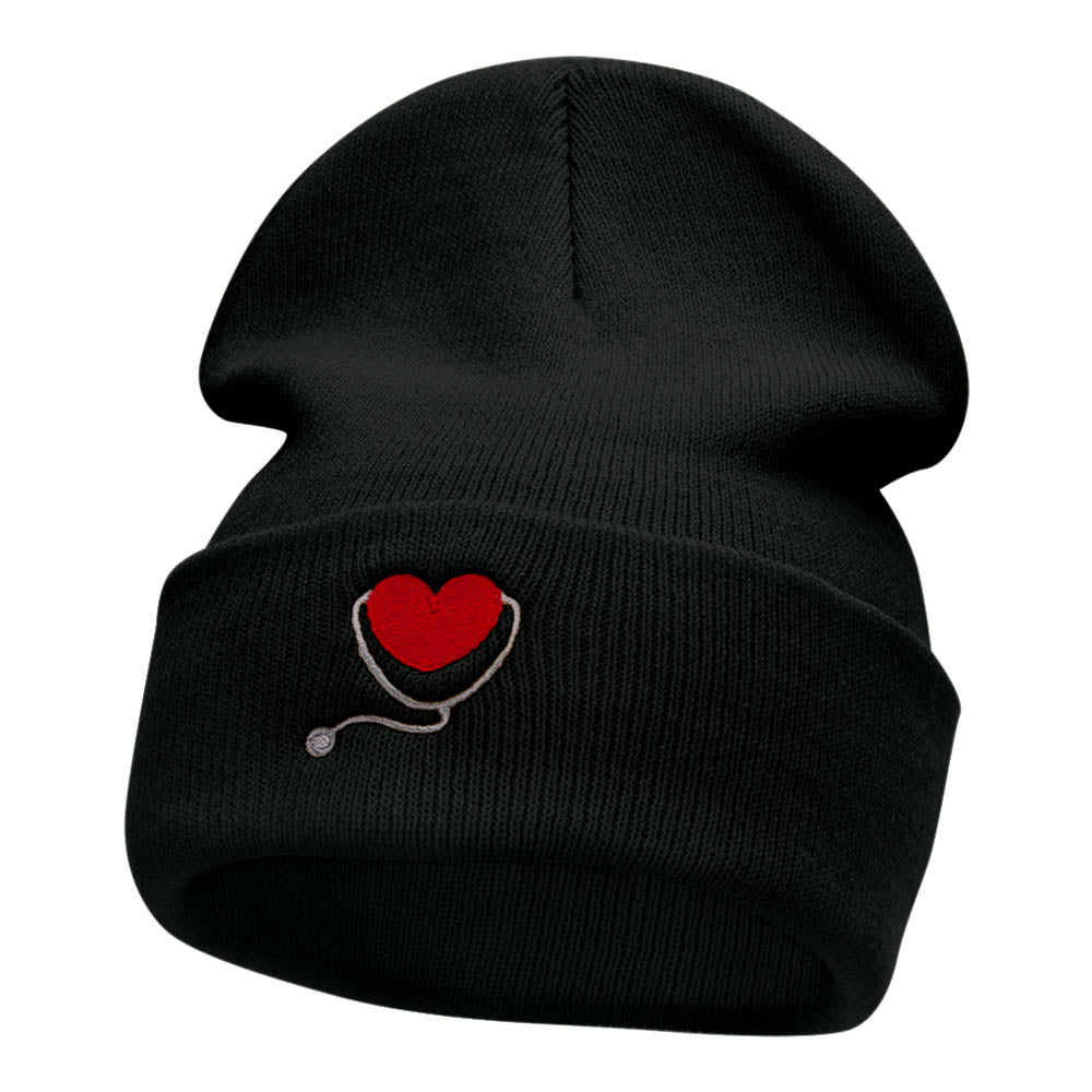 Curative Heart Logo Embroidered Long Knitted Beanie - Black OSFM