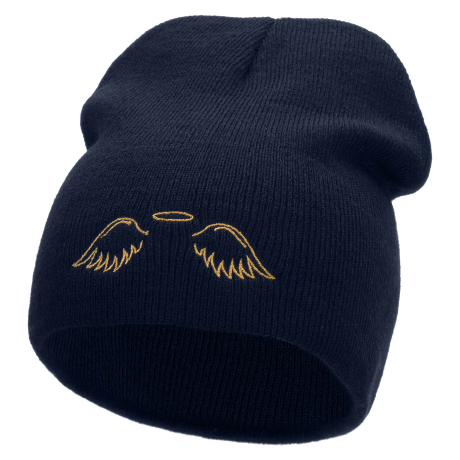 Angel Wings Embroidered 8 inch Acrylic Short Blank Beanie - Navy OSFM