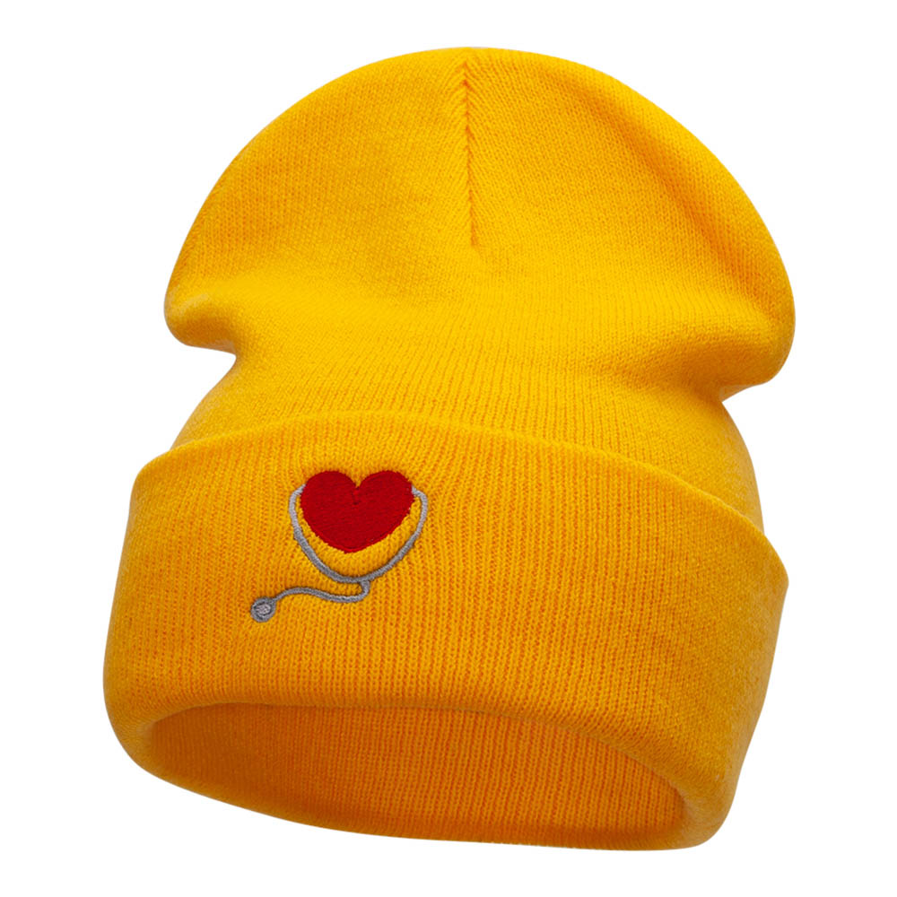 Curative Heart Logo Embroidered Long Knitted Beanie - Yellow OSFM