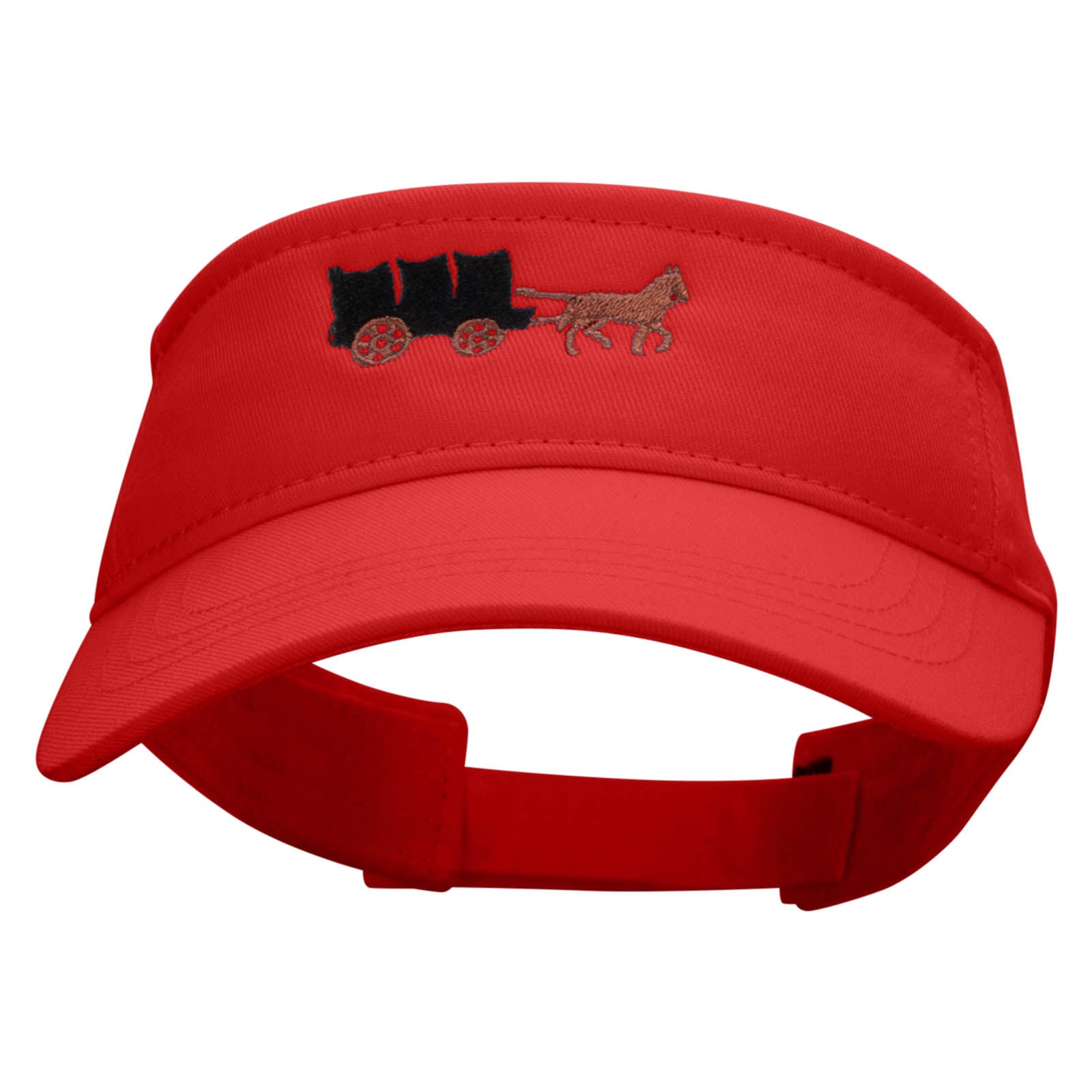 Horse Carriage Embroidered Brushed Sports Visor - Red OSFM