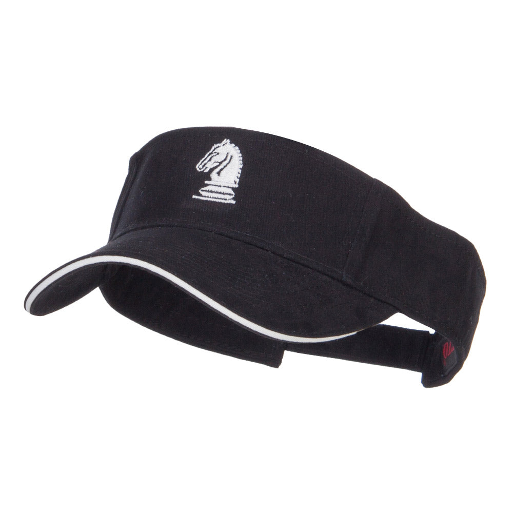 Chess Knight Embroidered Brushed Visor - Black White OSFM