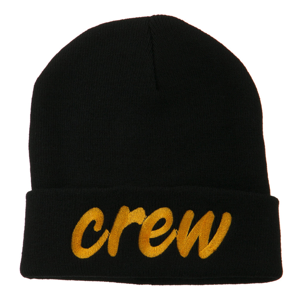 Crew Embroidered Long Knitted Beanie - Black OSFM