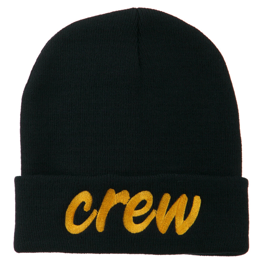 Crew Embroidered Long Knitted Beanie - Navy OSFM