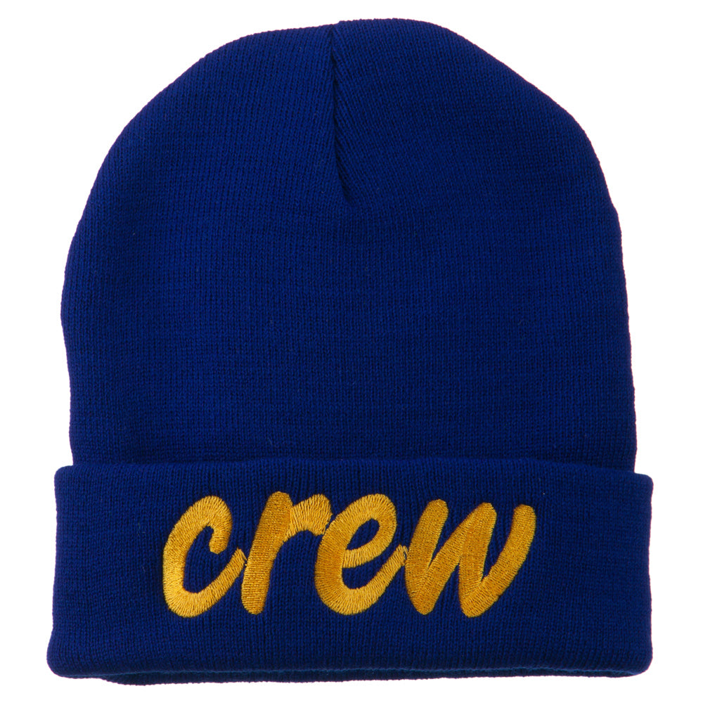 Crew Embroidered Long Knitted Beanie - Royal OSFM