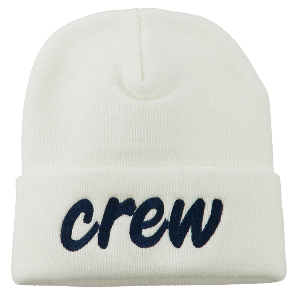Crew Embroidered Long Knitted Beanie - White OSFM