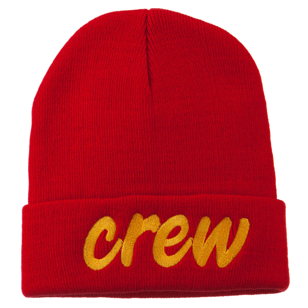 Crew Embroidered Long Knitted Beanie - Red OSFM