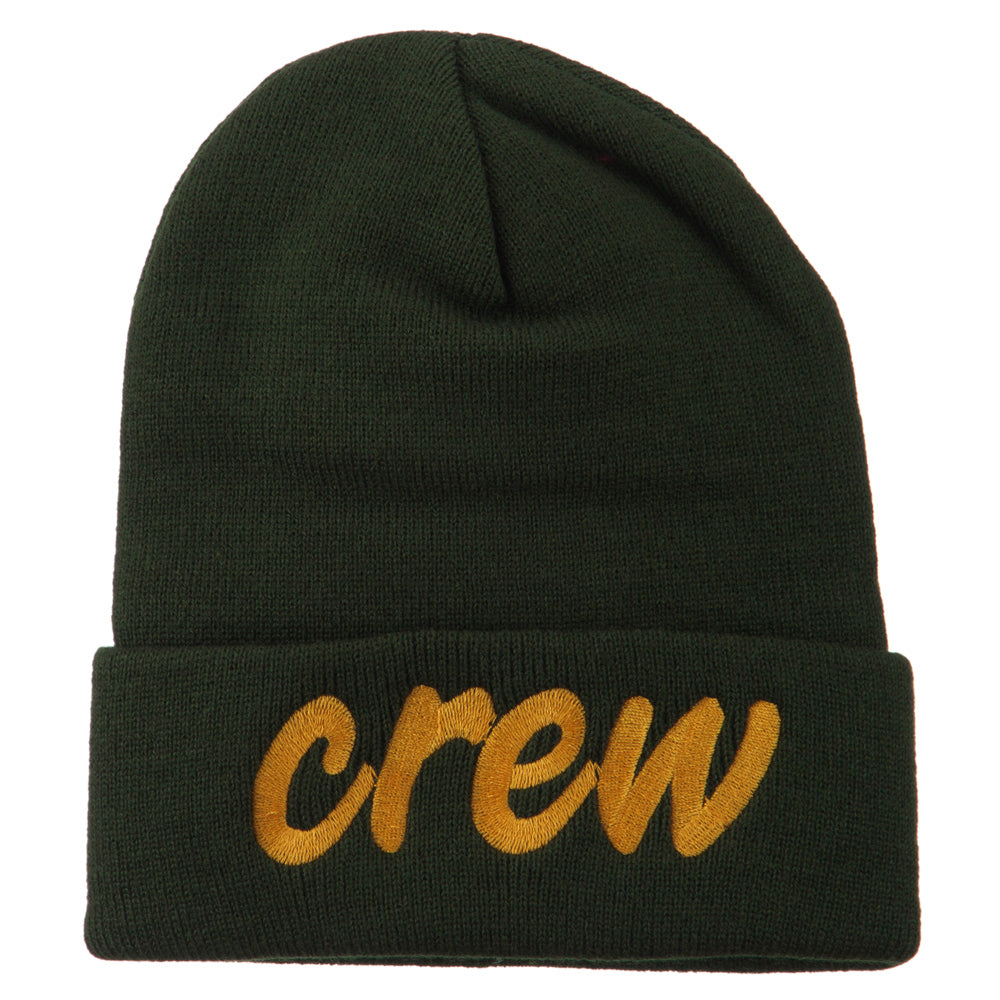 Crew Embroidered Long Knitted Beanie - Olive OSFM