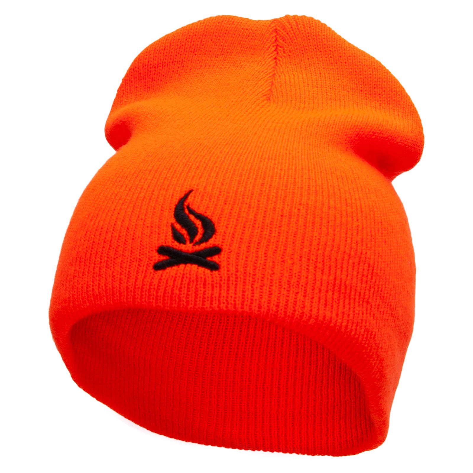Camp Fire Embroidered 8 Inch Short Beanie Made in USA - Orange OSFM