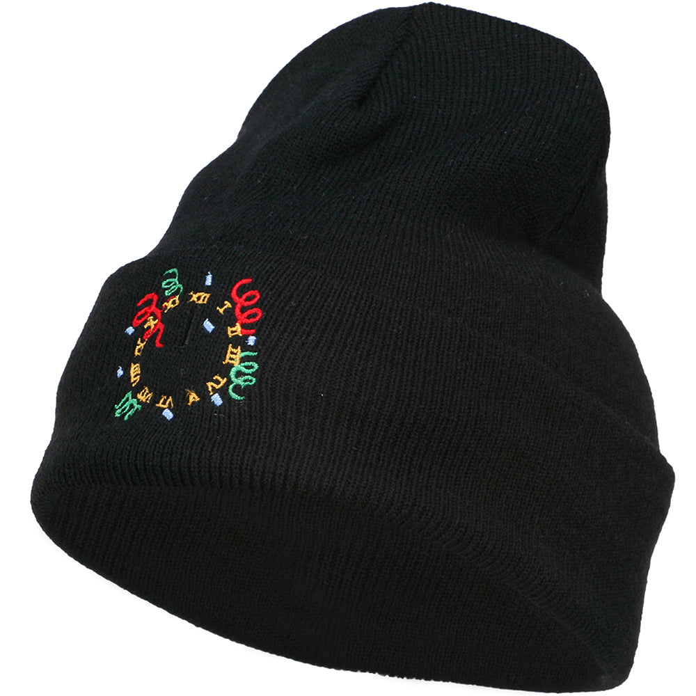 Clock with Decorations Embroidered Long Beanie - Black OSFM