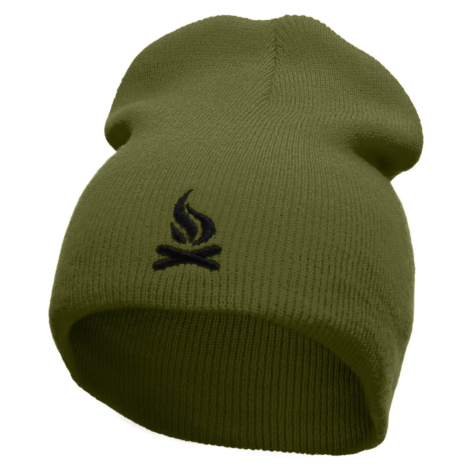 Camp Fire Embroidered 8 Inch Short Beanie Made in USA - Military Green OSFM