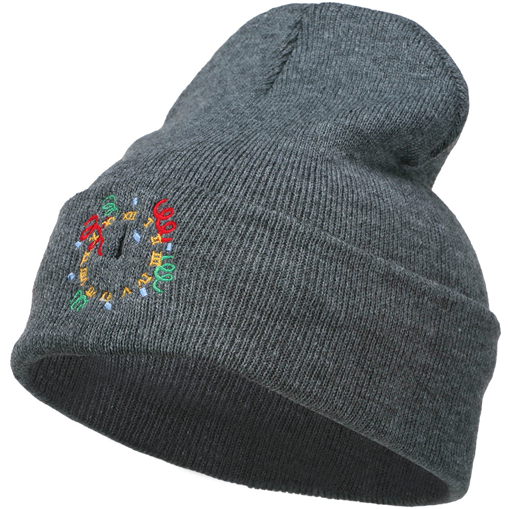 Clock with Decorations Embroidered Long Beanie - Dk Grey OSFM