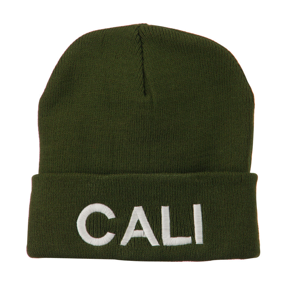Wording of Cali Embroidered Beanie - Olive OSFM