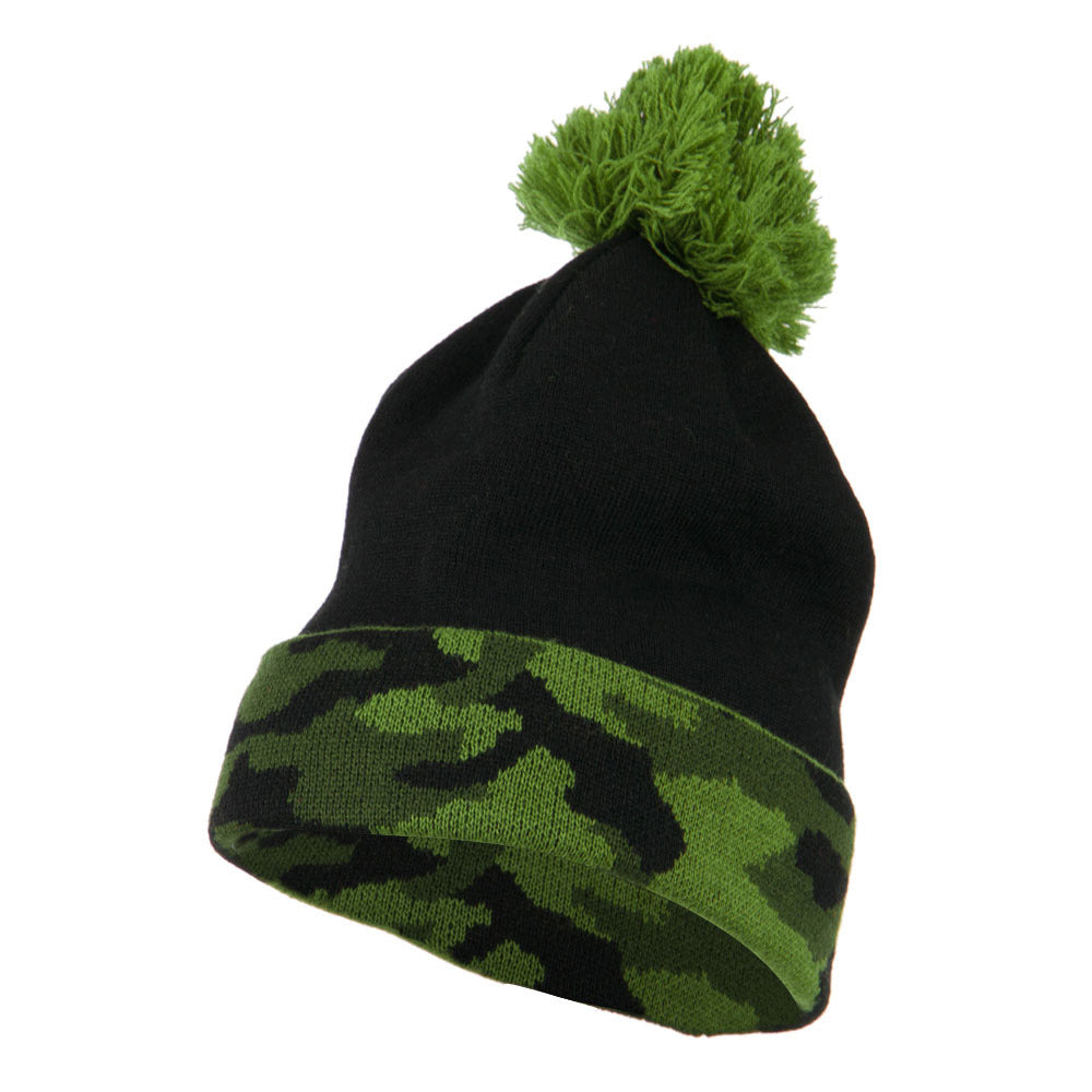 Camouflage Cuff Pom Beanie - Green OSFM