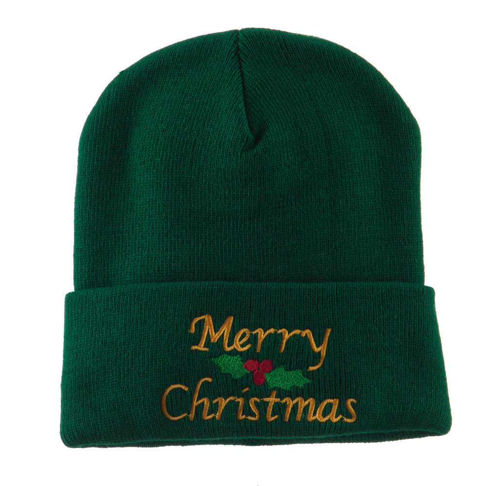 Merry Christmas Embroidered Long Beanie - Green OSFM