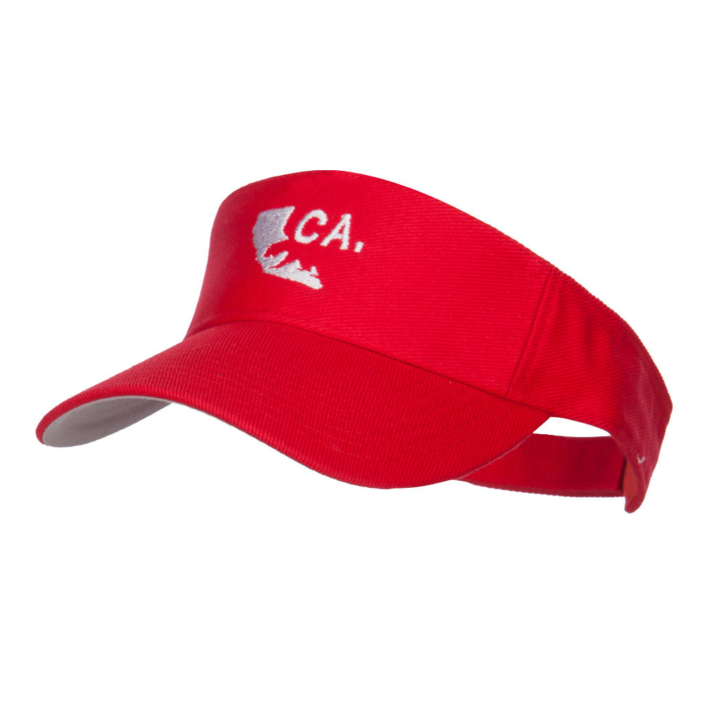 California Map Bear Embroidered Sports Visor - Red OSFM