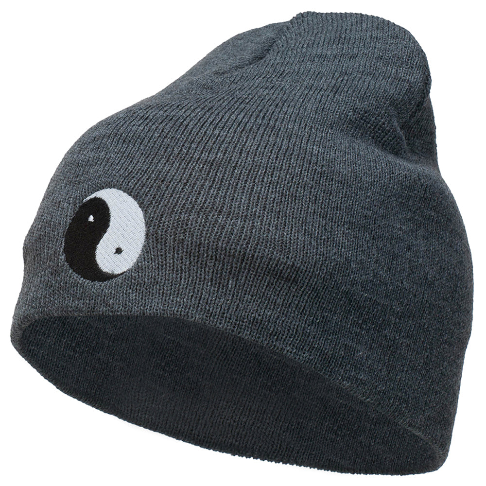 Chinese Yin Yang Symbol Embroidered Short Beanie - Dk Grey OSFM