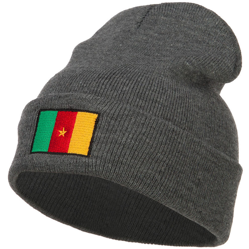 Cameroon Flag Embroidered Beanie - Grey OSFM