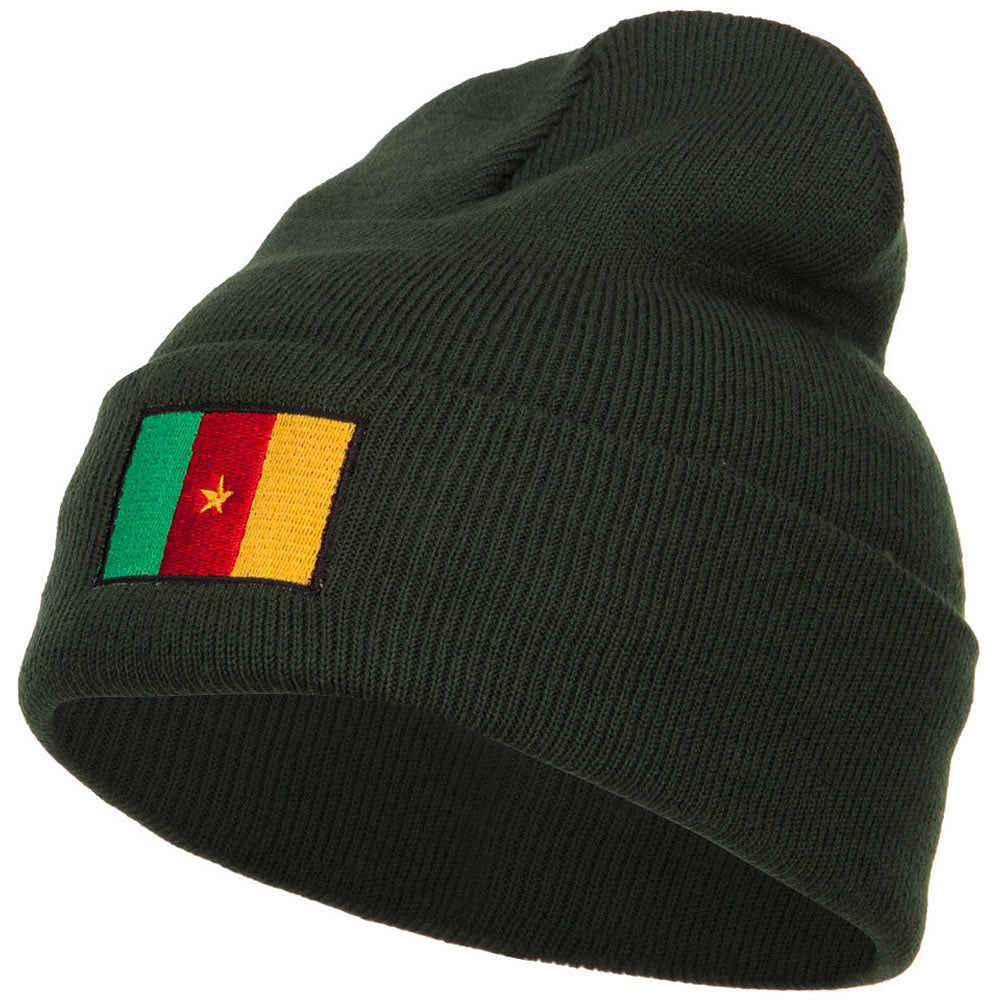 Cameroon Flag Embroidered Beanie - Olive OSFM