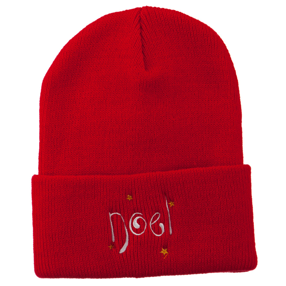 Noel with Stars Embroidered Long Beanie - Red OSFM