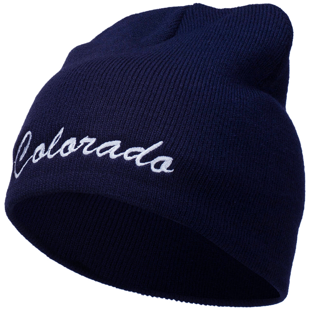 Colorado Embroidered Short Beanie - Navy OSFM