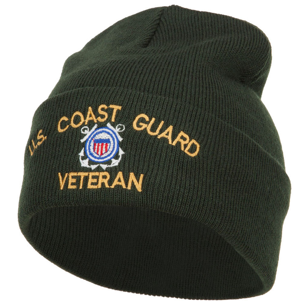 US Coast Guard Veteran Embroidered Long Beanie - Olive OSFM