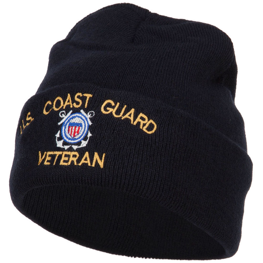 US Coast Guard Veteran Embroidered Long Beanie - Black OSFM