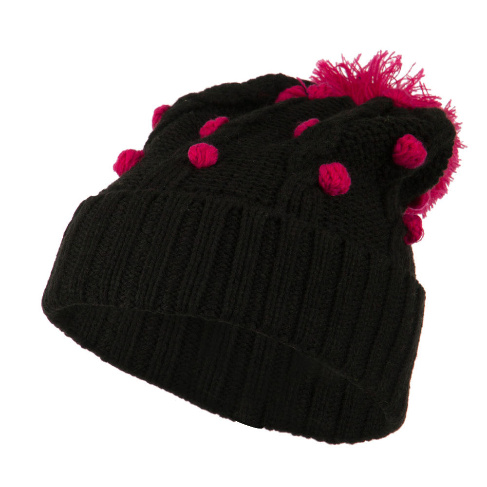 Cable Polka Dot Pom Cuff Beanie - Fuchsia OSFM