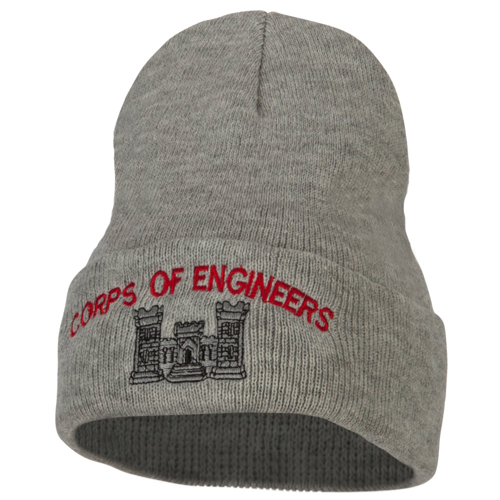 Corps of Engineers Embroidered Long Knitted Beanie - Heather Grey OSFM