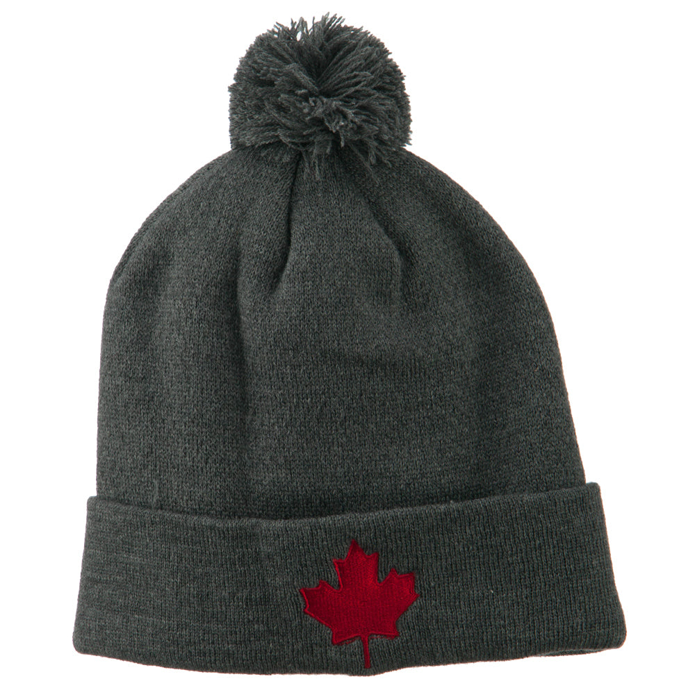 Canada Maple Leaf Embroidered Pom Beanie - Dk Grey OSFM