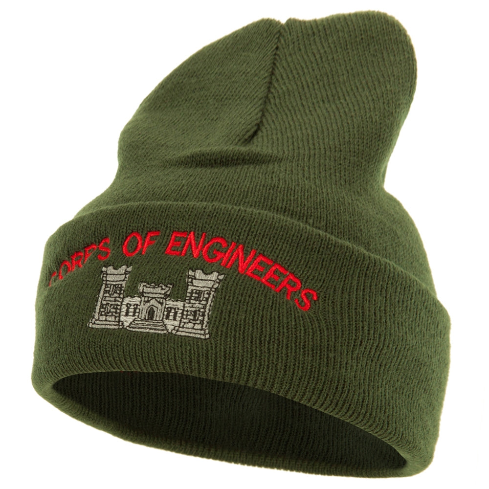 Corps of Engineers Embroidered Long Knitted Beanie - Olive OSFM