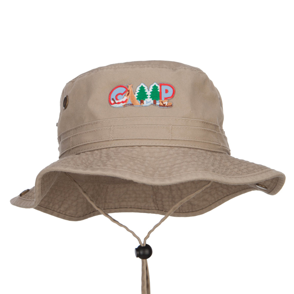 Camping Fun Patched Washed Hunting Hat - Khaki M