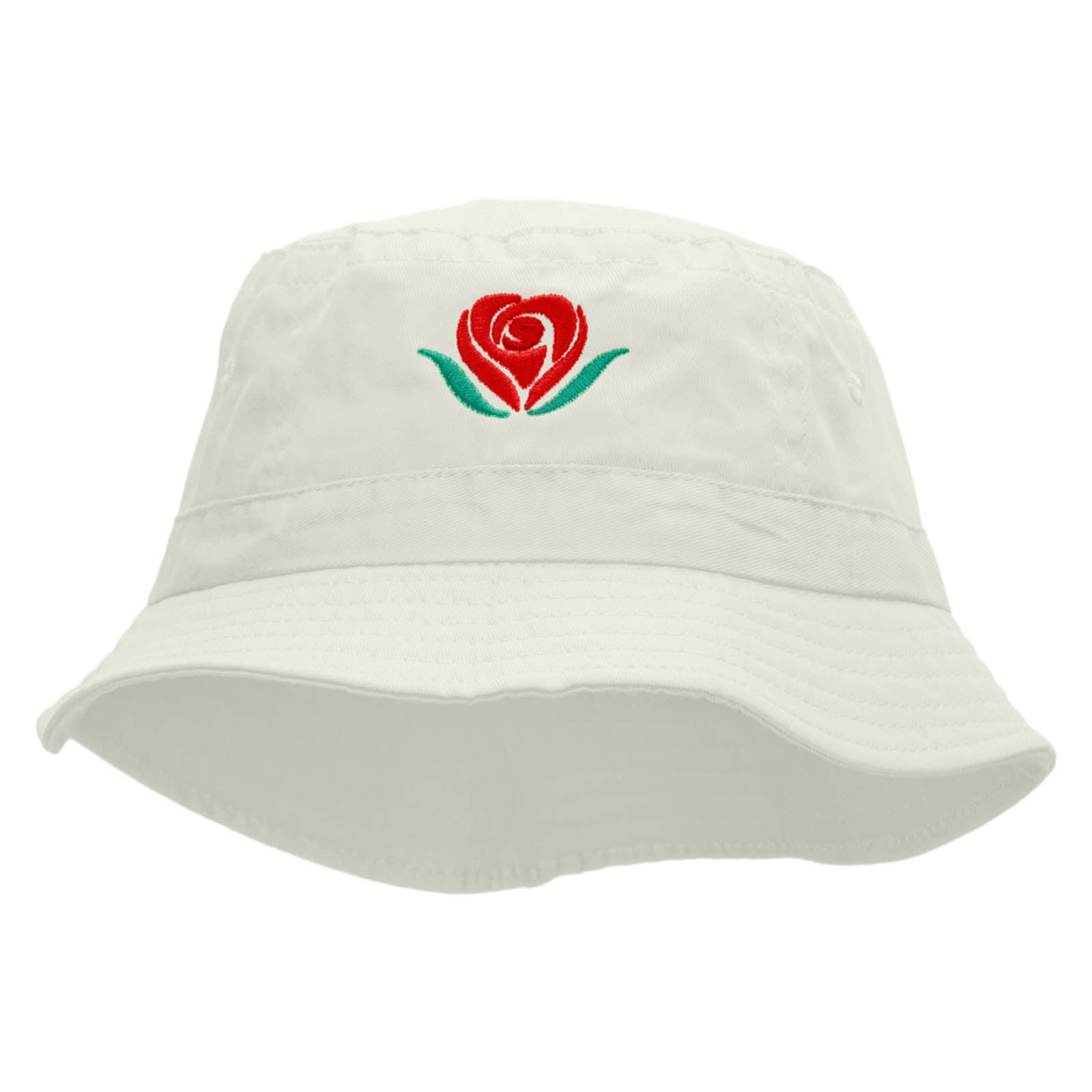 Rose Heart Embroidered Bucket Hat - White OSFM