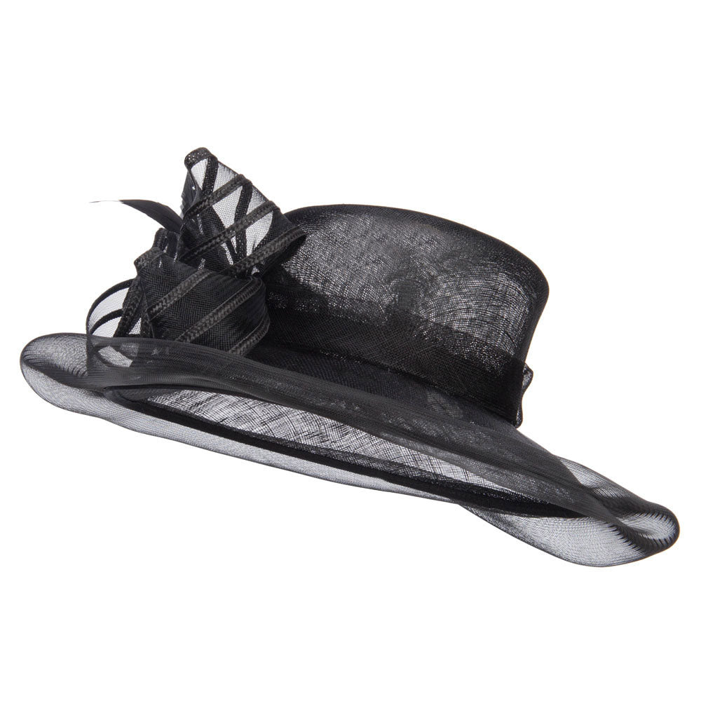 Crin Flower Feathers Sinamay Hat 3 - Black OSFM