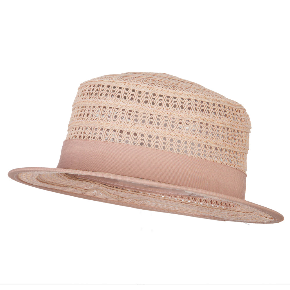 Women&#039;s Crochet Weave Paper Braid Boater Hat - Pink OSFM