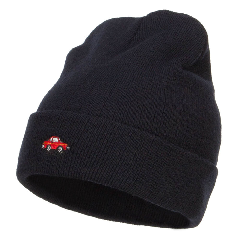 Mini Car Embroidered Long Beanie - Navy OSFM